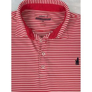 Johnnie-O Prep-Formance Polo Shirt Men's M Red-Samba/White‎ Striped *Logo
